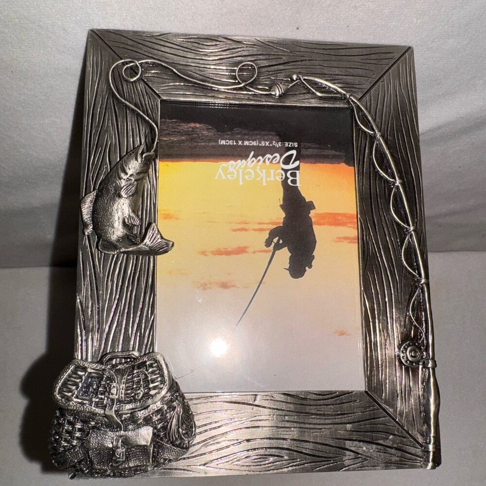 Berkeley Designs Pewter Fishing Theme Picture Frame 3.5 X 5 Photo